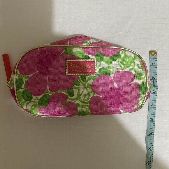 Lilly Pulitzer for Estee Lauder PINK Floral Cosmetic Bag w/ Gold Trim Travel - Picture 5 of 5